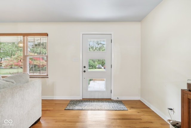 foyer entrance with plenty of natural light and hardwood / wood-style flooring