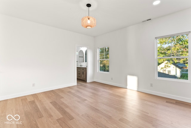 unfurnished room featuring a wealth of natural light and light hardwood / wood-style floors