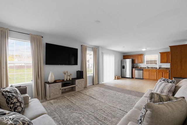 living room with sink and a wealth of natural light