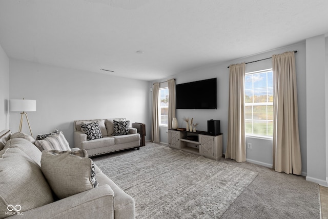 living room with light carpet