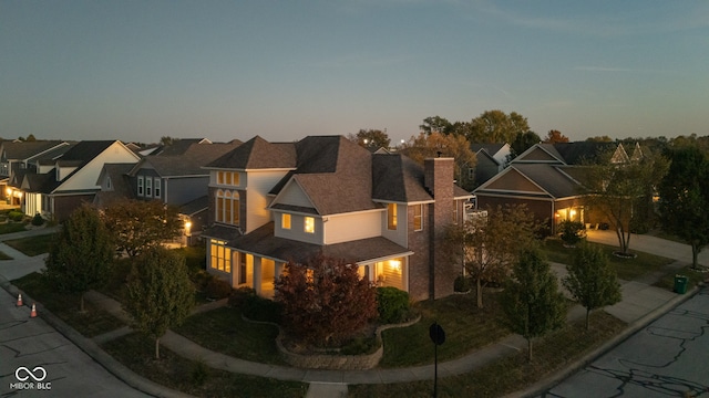 view of aerial view at dusk