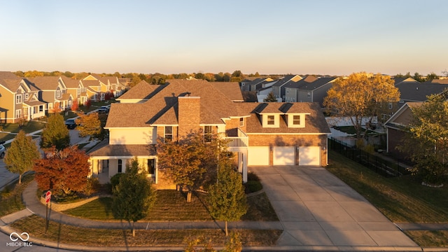 view of aerial view at dusk