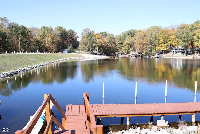 view of dock with a water view