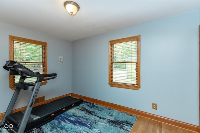 exercise room featuring hardwood / wood-style flooring