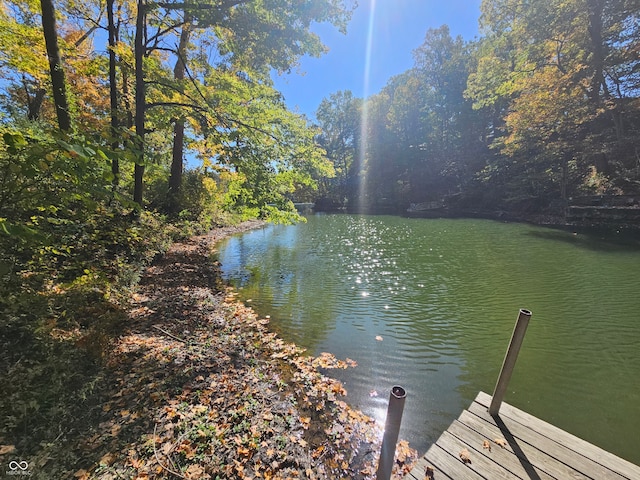 view of dock with a water view