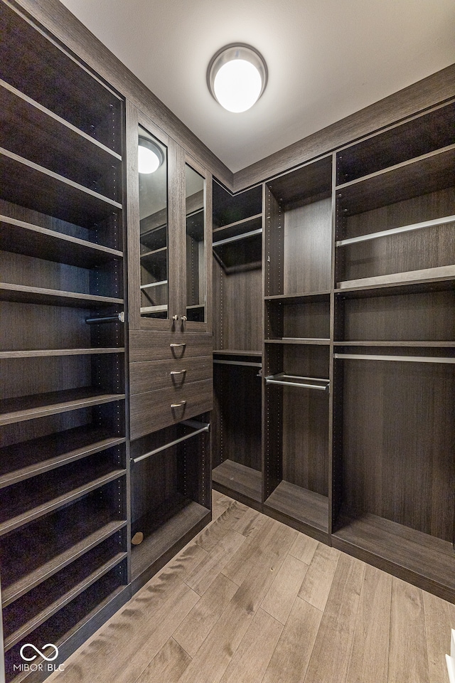 walk in closet with light wood-type flooring