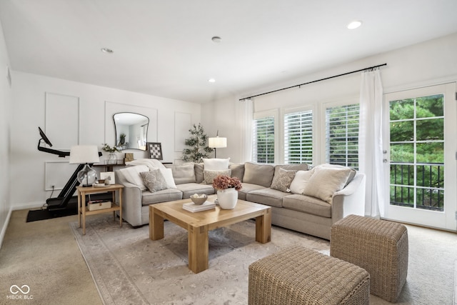 living room with light carpet