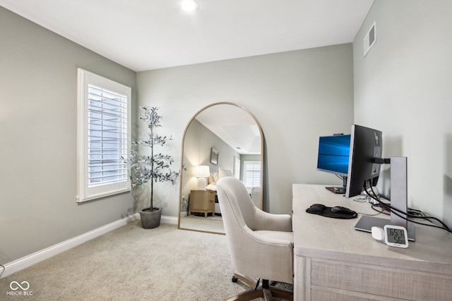 view of carpeted home office