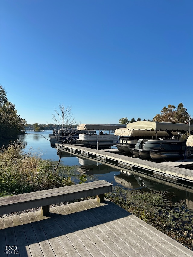 view of dock with a water view