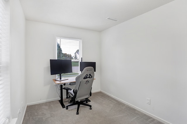 office space featuring light carpet