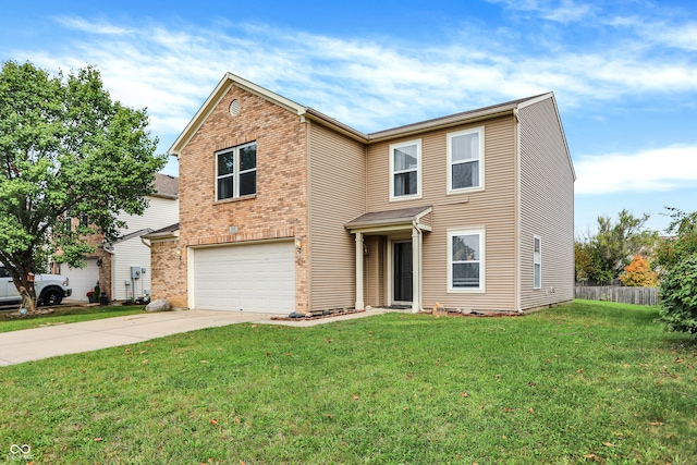 front of property with a front yard and a garage