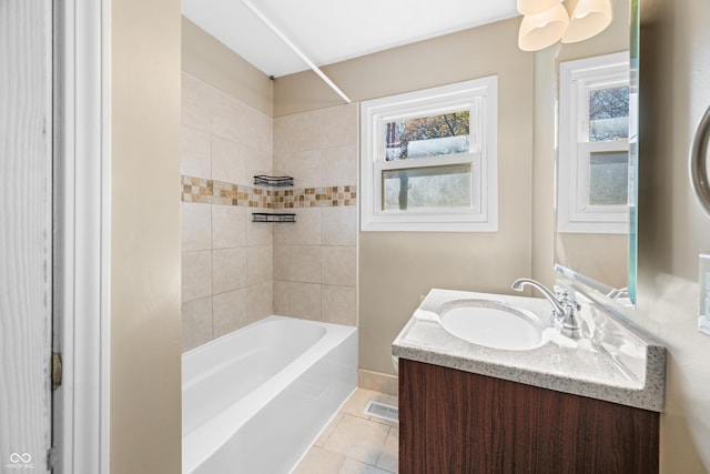 3233 Plum Creek Rd, Nashville, IN 47448 - bathroom with vanity, tile patterned floors, and shower / tub combination