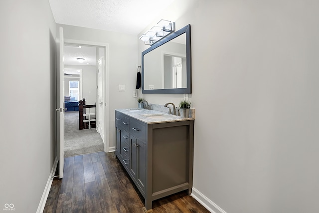 bathroom featuring vanity, a textured ceiling, and wood-type flooring