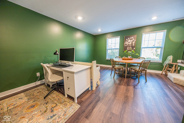 home office featuring dark hardwood / wood-style floors