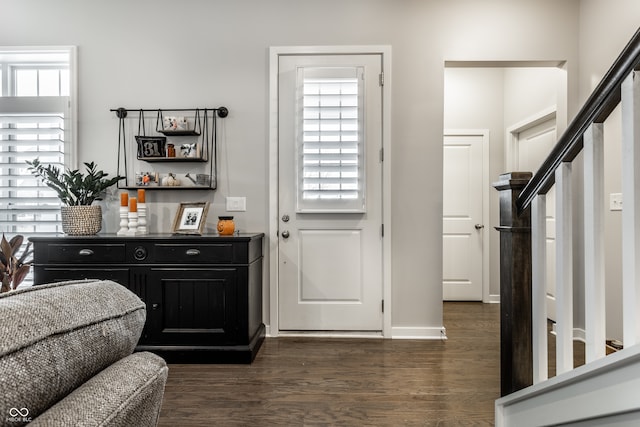 entryway with dark hardwood / wood-style floors and plenty of natural light