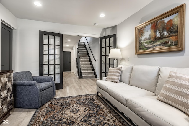 456 Monon Way Dr, Carmel, IN 46032 - living area featuring stairway, french doors, light wood finished floors, and recessed lighting