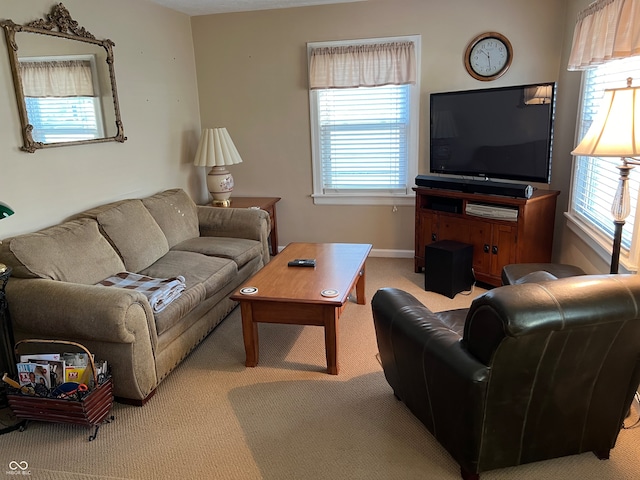 living room with light carpet