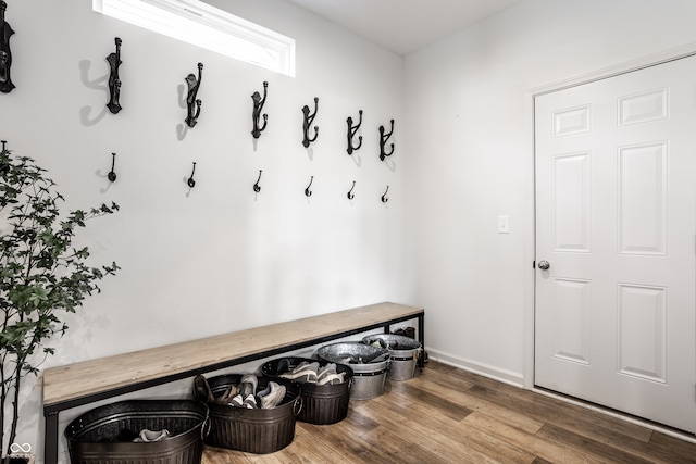 mudroom with hardwood / wood-style floors