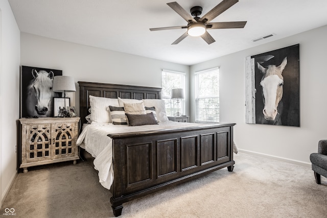 bedroom featuring carpet floors and ceiling fan