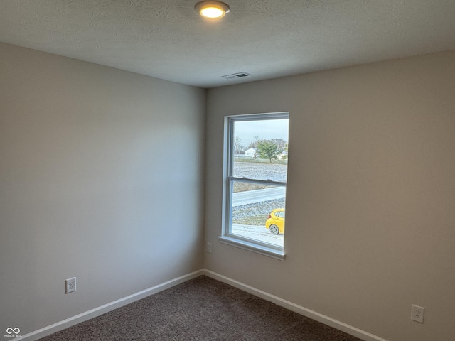 unfurnished room with carpet floors and a textured ceiling