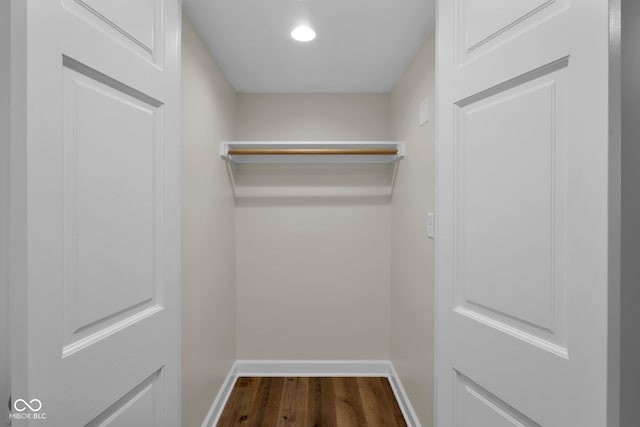 spacious closet with dark wood-type flooring