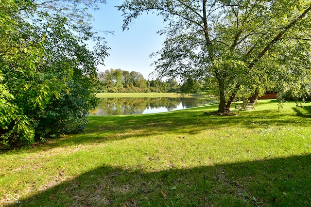 view of yard with a water view