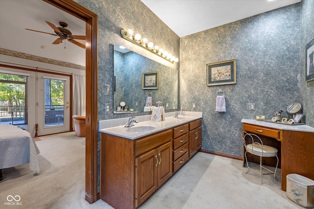 bathroom featuring vanity and ceiling fan