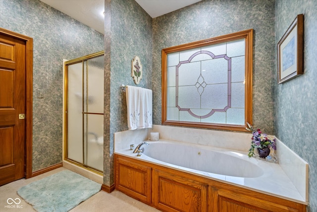 bathroom with plus walk in shower