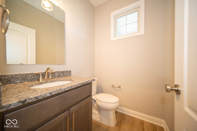 bathroom featuring vanity, toilet, and wood-type flooring