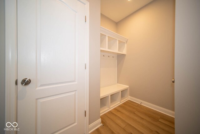 mudroom with wood-type flooring