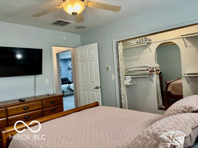 bedroom with a closet and ceiling fan