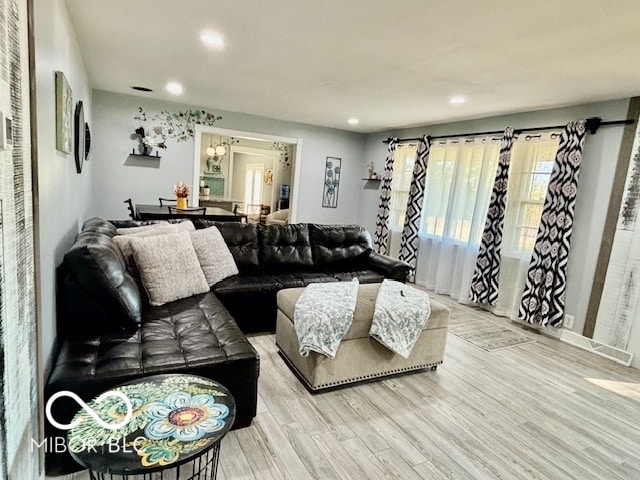 living room with hardwood / wood-style flooring