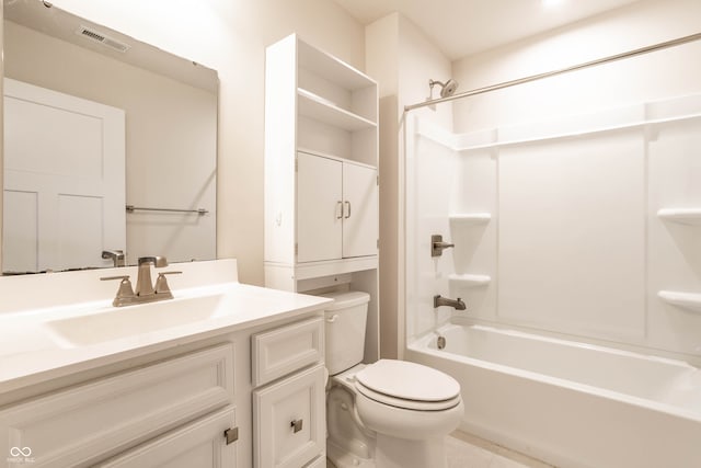 full bathroom with vanity, bathing tub / shower combination, and toilet