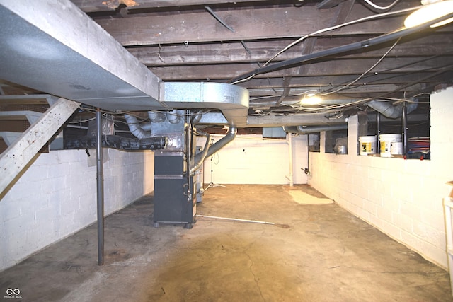 basement with heating unit