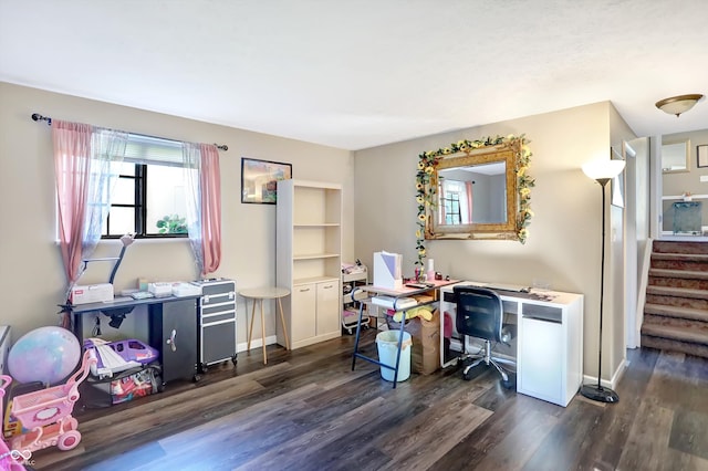 office area with dark hardwood / wood-style flooring