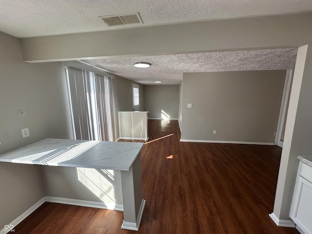 interior space featuring dark wood-type flooring and a textured ceiling