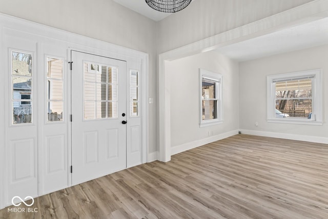 foyer entrance with wood finished floors, a healthy amount of sunlight, and baseboards