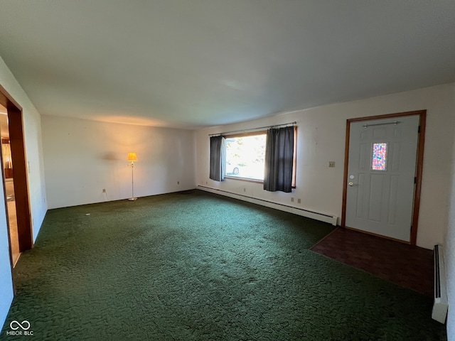 entryway featuring carpet and a baseboard heating unit