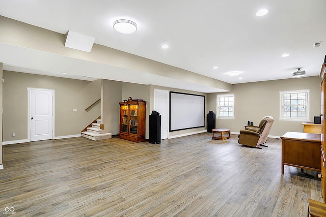 interior space with light hardwood / wood-style floors