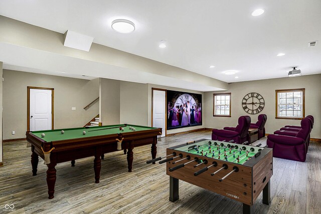 7178 Lockford N, Avon, IN 46123 - game room featuring visible vents, pool table, wood finished floors, baseboards, and recessed lighting