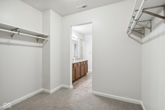 spacious closet with light carpet