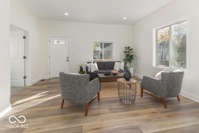 living room with light hardwood / wood-style floors