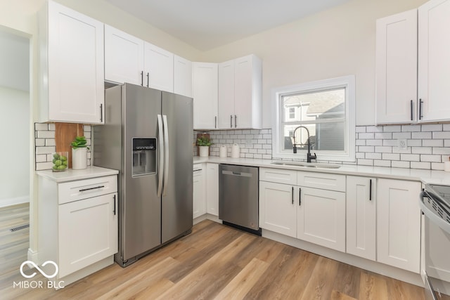 kitchen with white cabinetry and appliances with stainless steel finishes