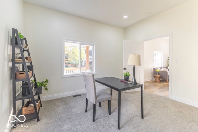 office space featuring light hardwood / wood-style flooring