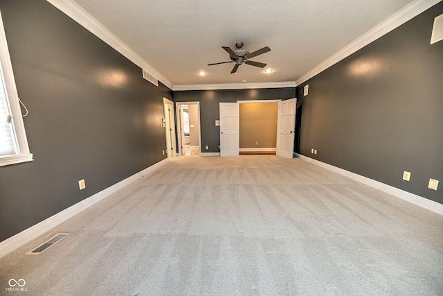 808 Copperfield Xing, Danville, IN 46122 - unfurnished bedroom featuring crown molding, light carpet, baseboards, recessed lighting, and a ceiling fan