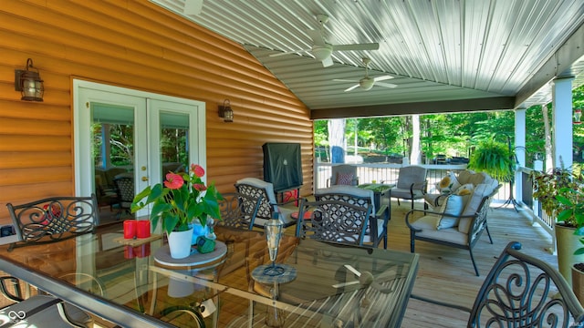 wooden deck with ceiling fan