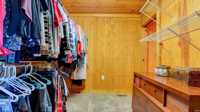 walk in closet with light colored carpet