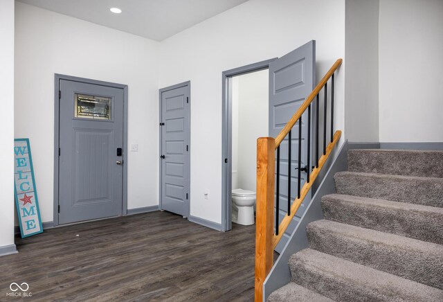 2221 E Michigan St, Indianapolis, IN 46201 - foyer featuring dark wood finished floors, stairway, recessed lighting, and baseboards
