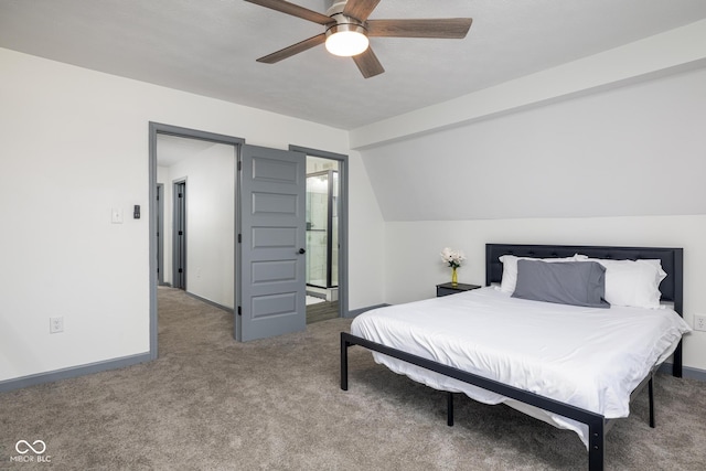 2221 E Michigan St, Indianapolis, IN 46201 - carpeted bedroom featuring baseboards, ceiling fan, and lofted ceiling