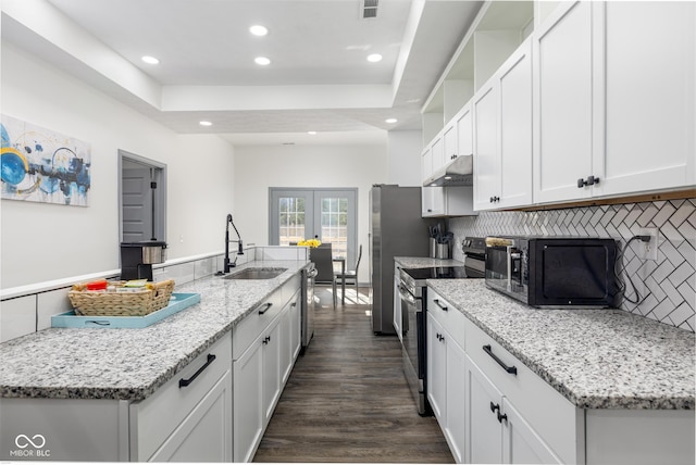 2221 E Michigan St, Indianapolis, IN 46201 - kitchen with under cabinet range hood, recessed lighting, appliances with stainless steel finishes, and a sink
